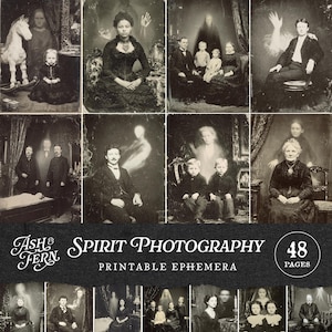 Spirit Photography Ephemera, Victorian Halloween Art, Haunted Ghost Portrait, Antique Séance Cabinet Card, Creepy Printable Junk Journal Kit