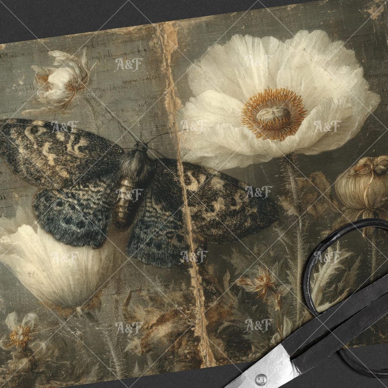Dark Academia Moth Junk Journal Pages, Moody Gothic Vintage Butterfly ...