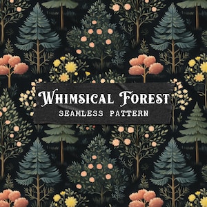 Modèle sans couture forêt de pins, papier numérique botanique cottagecore foncé, tissu à feuilles persistantes de conte de fées, papier de scrapbooking bois rustique