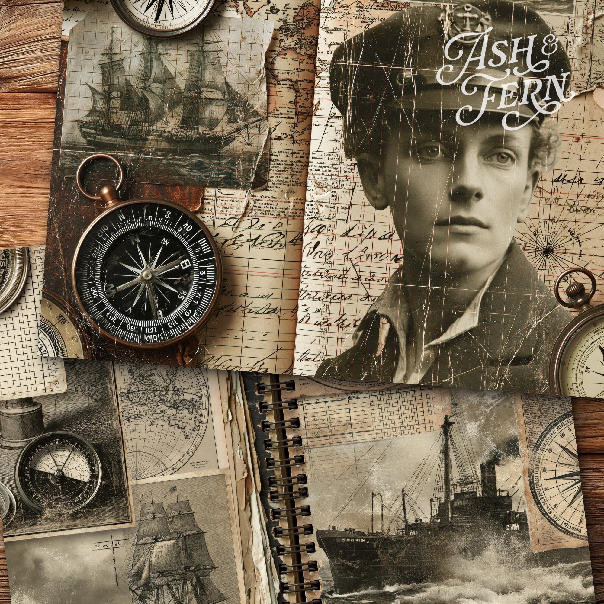 Nautical Travel Junk Journal Pages, Vintage Maritime Ephemera, Ship Map ...