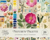 Nature’s Palette Botanical Junk Journal Pages, Vintage Swatchbook & Floral Printable Collage Papers, Mixed Media Art Journal Backgrounds JPG
