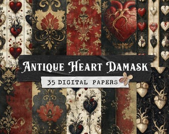 Victorian Gothic Digital Paper Pack – Damask Wallpapers, Dark Academia Backgrounds, Antique Grunge Textures for Scrapbooking & Junk Journal