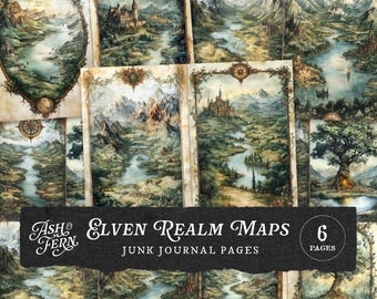 Elven Map Junk Journal Pages: Medieval Fantasy Art (Digital Download)