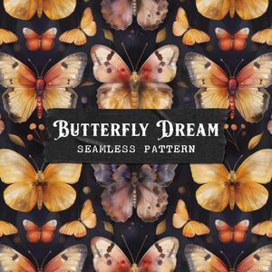 Aquarell Schmetterling Nahtloses Muster, Vintage Schmetterling Digital Papier, Cottagecore Natur Digitaler Hintergrund, Stoffdesign, Clipart JPG