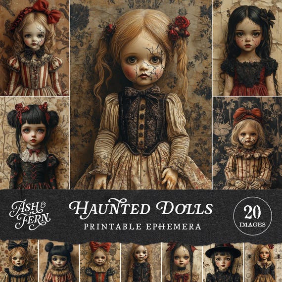 Creepy Vintage Halloween Doll Art: Gothic Ephemera Prints (digital
