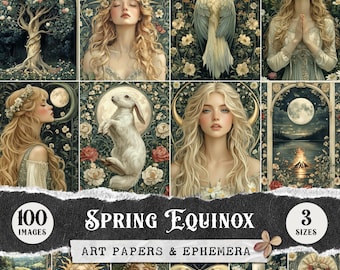 Spring Equinox Junk Journal Pages, Ostara Art Collage Sheets, Pagan Ephemera, Vintage Nature Scrapbook Paper, Wheel of the Year Printables