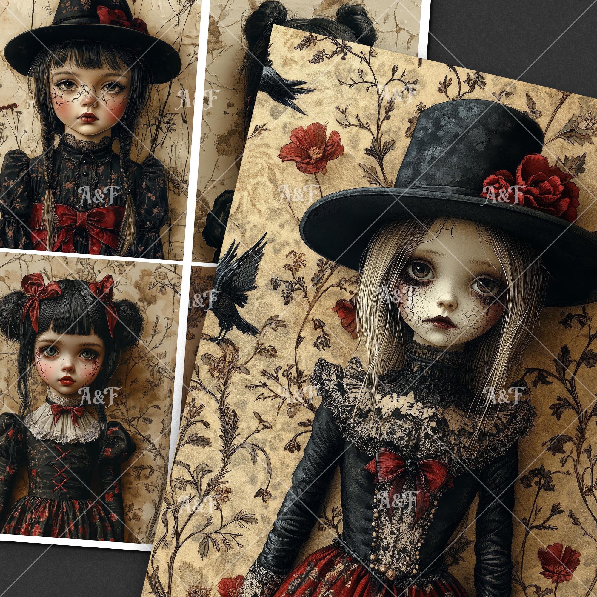 Creepy Vintage Halloween Doll Art: Gothic Ephemera Prints (digital