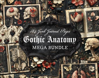 Gothic Anatomy Junk Journal Bundle: Printable Dark Academia Halloween Skull Skeleton Heart Ephemera for Scrapbooking & Paper Crafts