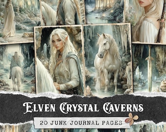 Elven Crystal Caverns Junk Journal Kit, High Fantasy Double Pages, Mystical Elf Warrior Craft Paper, Enchanted Cave RPG Scrapbook Printables
