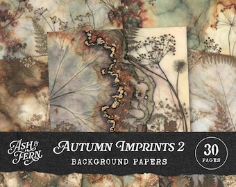 Autumn Eco Dyed Digital Papers, Forest Botanical Printable Paper Pack, Fall Junk Journal Kit, Vintage Mixed Media Backgrounds, 30 Pages