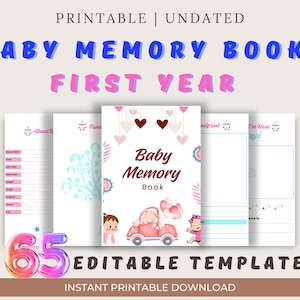Baby Erinnerungsbuch, Erstes Jahr, Neugeborenes, Baby Fotoalbum, Erinnerung Journal, Baby Buch Vorlage