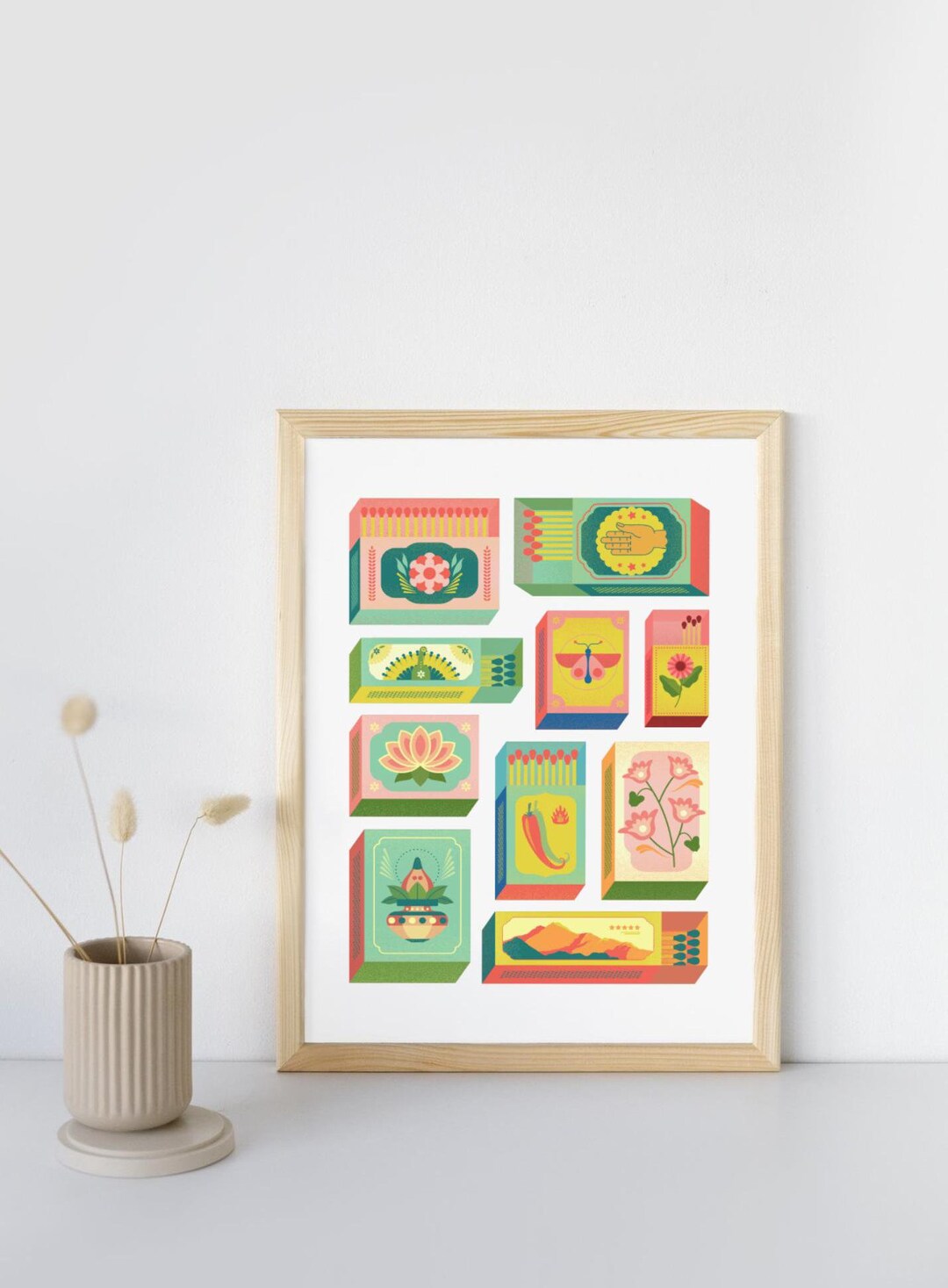 Retro Matchbox Art Print Vibrant Digital Wall Art, Vintage-inspired ...