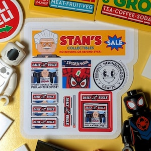 LEGO Marvel Spider-verse Kingpin & Stan Lee, Custom Stickers, Spider-Man ins Spinnenverse, quer durch das Spinnenverse 76311