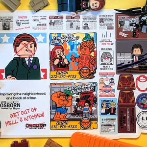 LEGO Marvel Daredevil FOGWELLS GYM, aangepaste stickers, Spider-Man, Venom, Mj, Fantastic 4