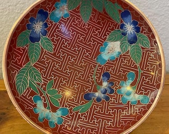 ヴィンテージの中国製七宝焼き皿、緑地に梅の花模様 - Etsy 日本