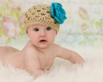 Baby Girl Hat with Removable Flower, Crochet Baby Hat, Girl Flower Hat, Spring Baby Hat