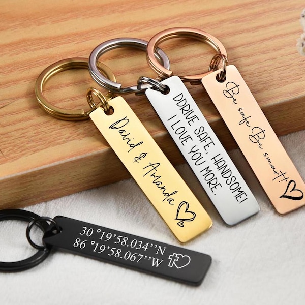Personalized Engraved Keychain: Stainless Steel, Custom Name/Date, Drive Safe Keychain