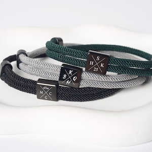 Pulseira de corda para veleiro com inicial personalizada, presente masculino gravado