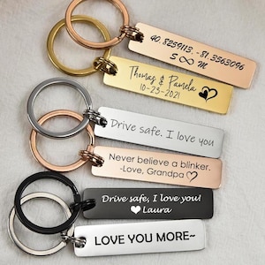 Engraved Stainless Steel Rectangle Keychain,Personalized Keychain,Couple Gift,Drive Safe I Love You,Custom Be Safe Keychain for Men/Women