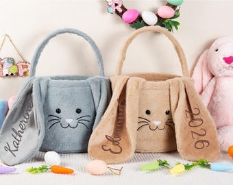 Cestino pasquale con nome, regalo pasquale personalizzato, cestino coniglietto ricamato, cestino soffice coniglio per la caccia alle uova, sacchetto per uova di Pasqua personalizzato per bambini