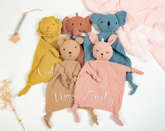 Personalized Baby Security Blanket, Embroidered Animal Comfort Towel