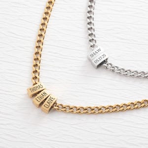 Custom Name Necklace for Men, Engraved Bead Necklace, Personalized Dad Gift, Father’s Day Jewelry, Kids Name Necklace, Gift for Him