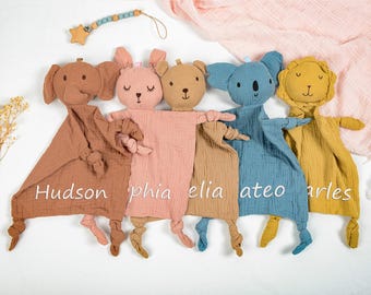 Manta de seguridad bordada para bebé, peluche personalizado de animal, regalo para baby shower