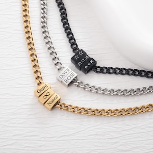 Custom Men Necklace With Faimily Name, Name Bead Chain Necklace, Dad Necklace from Daughter, Dad Gift, Peronslized Gift, Father&#39;s Day Gift
