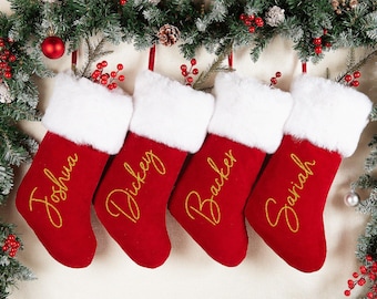 Personalized Red Velvet Christmas Stocking: Custom Name Holiday Decor