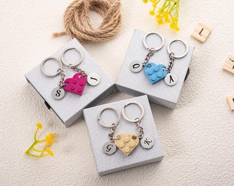 Personalisierte Herz Schlüsselbund Set: Love Block Schlüsselanhänger