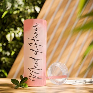 Personalized Skinny Tumbler, Bridesmaid Tumbler with Lid and Straw, Bachelorette Party Acrylic Tumbler Customized bridal cup, Beach cup 20oz