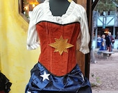 Captain Marvel Corset, Steampunk, Renaissance Costume, Steel Boned Corset, Super Hero, Renaissance, Costume, Cosplay
