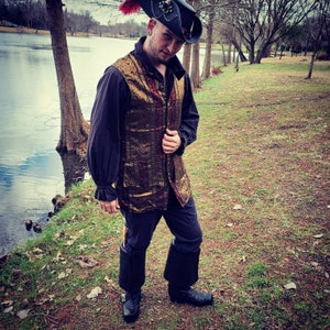 Pirate Vest, Steampunk, Waistcoat, Historical, Cosplay, Victorian, Wedding, Men&#39;s, Reenactment, Scottish Highland, Gold and Burgundy