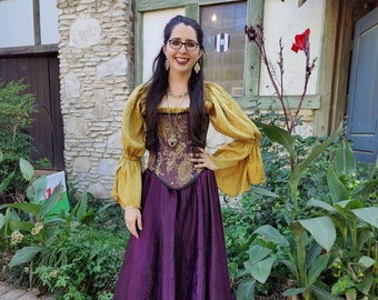 Dark Gold Fancy Chemise, Fall Colors, Cosplay, Steampunk, Victorian, Renaissance, Western, Peasant Blouse, Pirate, Fairy, Costume