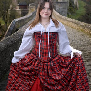 Celtic Plaid Corset Set, Renaissance, Ren Faire, Medieval, Western, Peasant Blouse, Wench, Pirate, Scottish