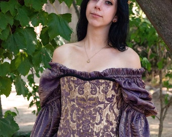 Purple and Gold Shimmer Chemise, Steampunk, Princess, Light Purple, Victorian, Renaissance,  Peasant Blouse, Pirate, Fairy, Blouse