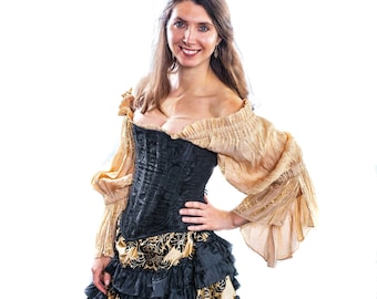 Black on Black Corset, Victorian, Steampunk, Renaissance, Princess, Costume, Steel Boning, Over bust
