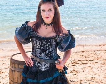 Pirate Black and Silver Corset, Steampunk, Renaissance, Victorian, Renaissance Festival, Ren Fair, Faire, Costume, Cosplay, Wild West World