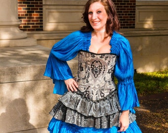 Fancy French Blue Shimmer Chemise, Steampunk, Renaissance, Medieval, Western, Fantasy, Peasant Blouse, Pirate, Fairy, Shirt