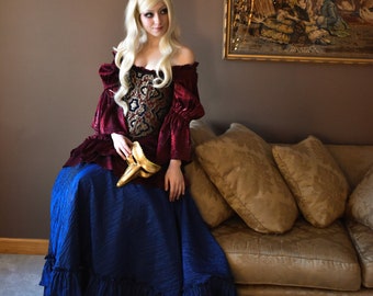 Deluxe Royal Blue Saloon Skirt, Blue Crinkle, Pirate Skirt, Victorian Vampire, Ballgown, Renaissance, costume, Halloween, Steampunk, Wedding