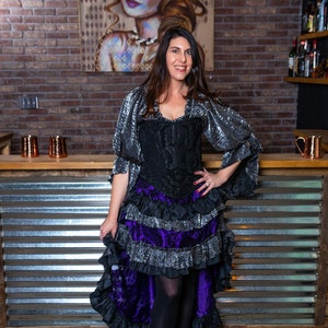 Wild West Skirt, Purple and Black with Ruffles, Pirate Skirt, Western, Steampunk, Victorian, Pirate, High-Low, Fairy, Renaissance, Gothic