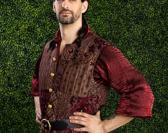 Burgund Patchwork Stoff Weste, Steampunk, Weste, Pirat, Cosplay, Viktorian, Hochzeit, Herren, Reenactment, Scottish Highland, Vampir