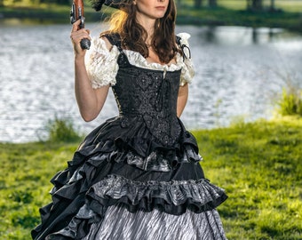 Silver and Black Pirate Corset Ballgown, Renaissance Wedding Costume