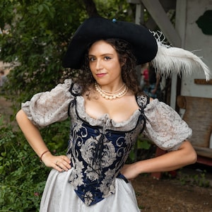 Navy  Pirate Corset, front lace, back lace, with straps, Victorian, Elizabethan, Renaissance, Steampunk, Stays, Corset