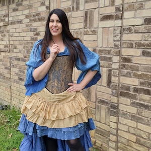 Light Gold Fancy Saloon Girl Skirt, Steampunk, Victorian, Renaissance, Ren Fair, Fairy, Wench, Pirate, Costume, Western, Ruffles, Skirt