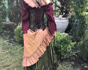Saloon Girl Rock, Rotgold, Steampunk, Renaissance, Weihnachten Viktorian, Cosplay, Fee, Kostüm, Mittelalter, Dirne, Western, Rüschen