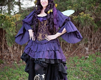 Purple Shimmer Fancy Saloon Skirt Renaissance, Medieval, Steampunk, Victorian, Western, Ruffles, high low, long skirt