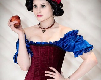白雪姫のコスプレコルセット、ダークレッドベルベットのビクトリア朝の