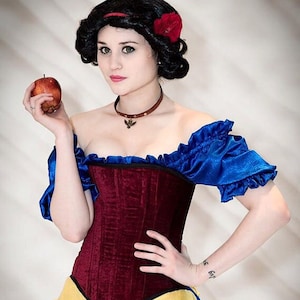 Snow White Cosplay Corset, Dark Red Velvet Victorian Corset, Steampunk, Princess Costume, Pin Up, Little Red Riding Hood, Steel Boned