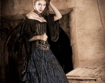 Chemise steampunk en coton noir, Renaissance, médiévale, Western, Dustpunk, chemisier paysan, pirate, fée, chemise